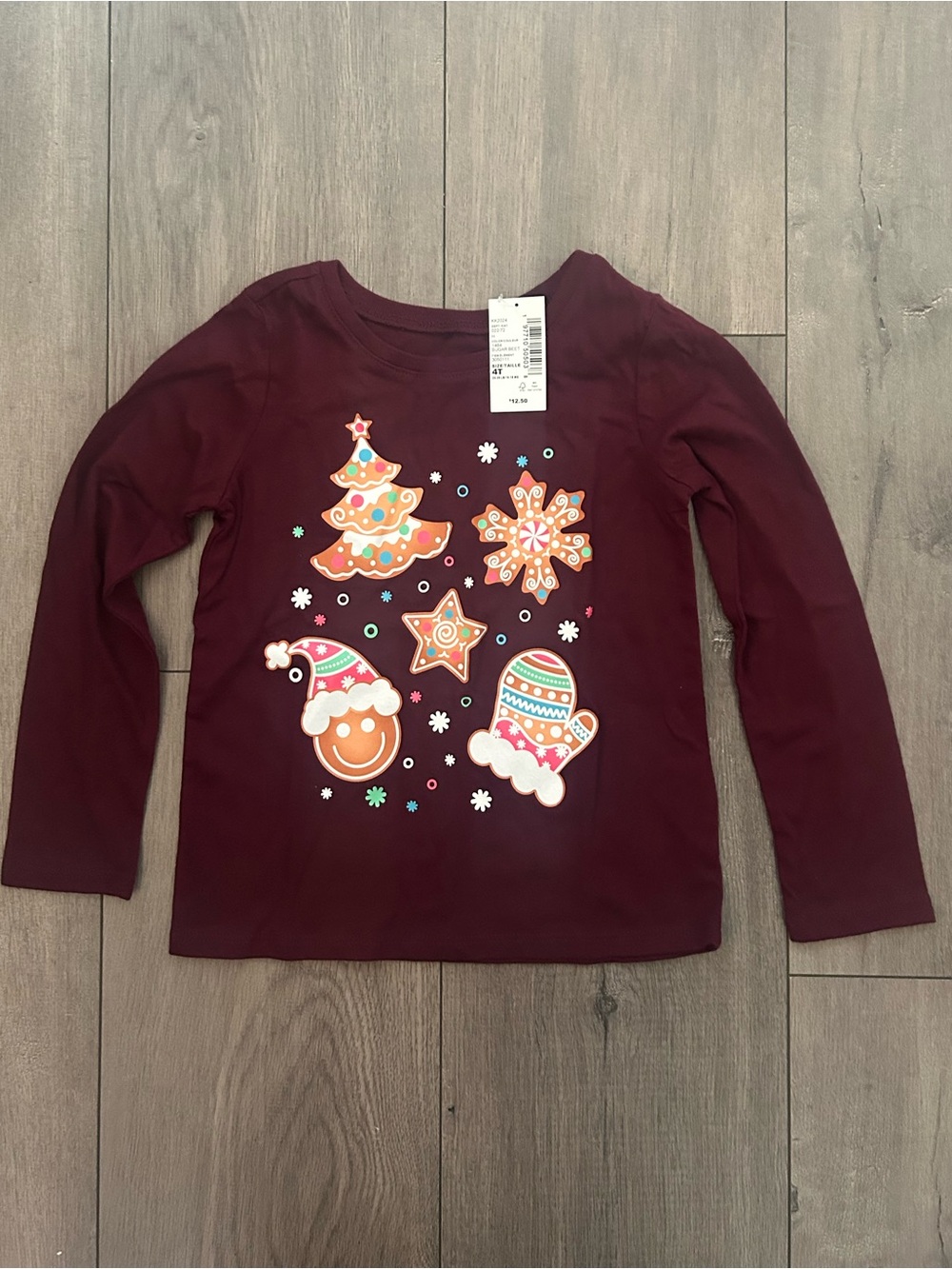The Children's Place Sugar Beet Maroon Long Sleeve Holiday Tee
